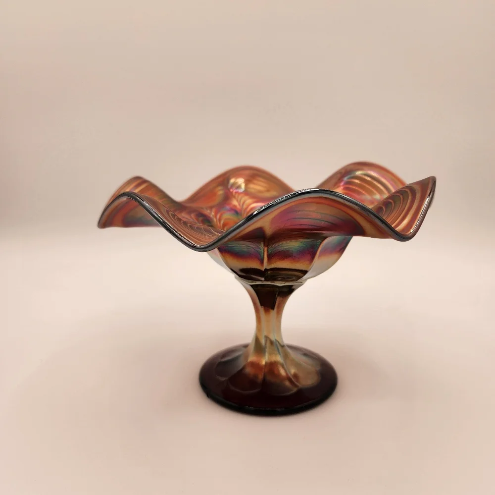 Marigold Carnival Iridescent Art Glass Candy Dish